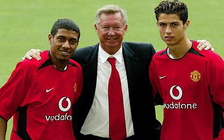 Kleberson, Alex Ferguson and Cristiano Ronaldo