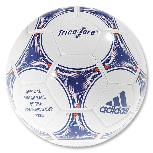 world cup 1998 ball. The Tricolore ball was the first ever to use colour in its design.