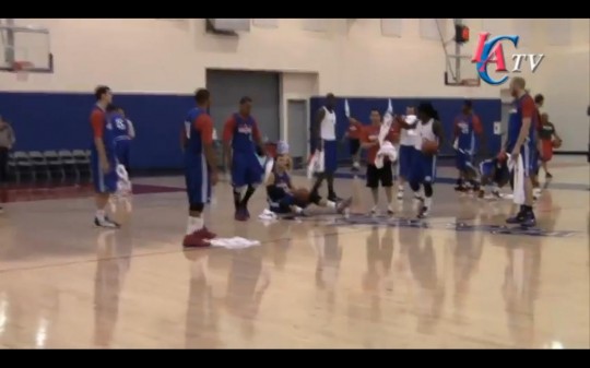 Video: BLAKE GRIFFIN makes a half-court shot sitting down