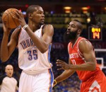 James Harden guarding Kevin Durant