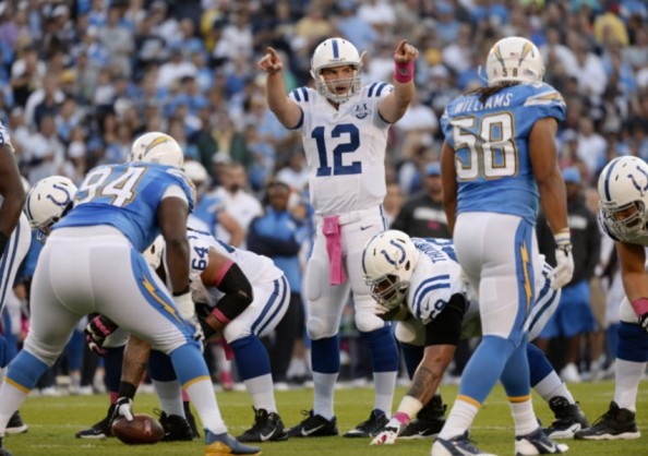 Andrew Luck finished with 18-of-30 for 202 yards with one interception as the Indianapolis Colts lost to the San Diego Chargers