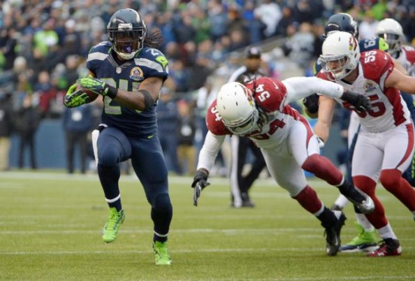 Marshawn Lynch ran for 128 yards and three TDs on 11 attempts in the 58-0 win by the Seahawks over the Cardinals last season