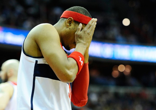 Paul Pierce hoping that if he doesn't look, they'll let his basket count