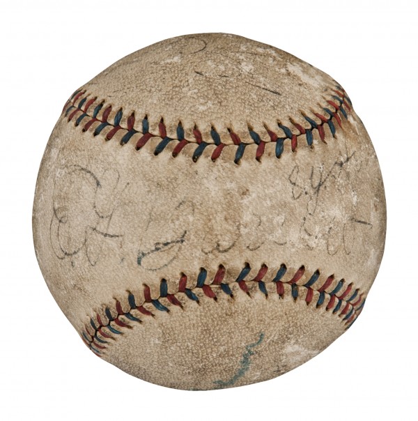 1918 World Series Last Pitch Game Used & Signed Baseball Inscribed by Babe Ruth