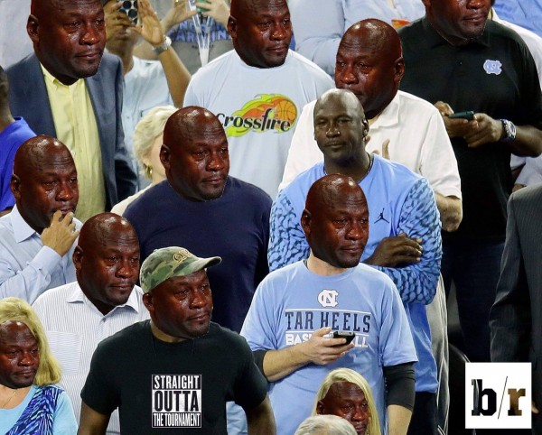 Michael Jordan surrounded by Crying Jordans