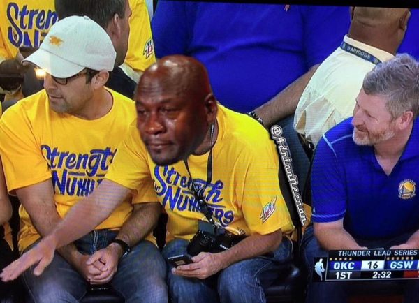 Crying Jordan Warriors Fan
