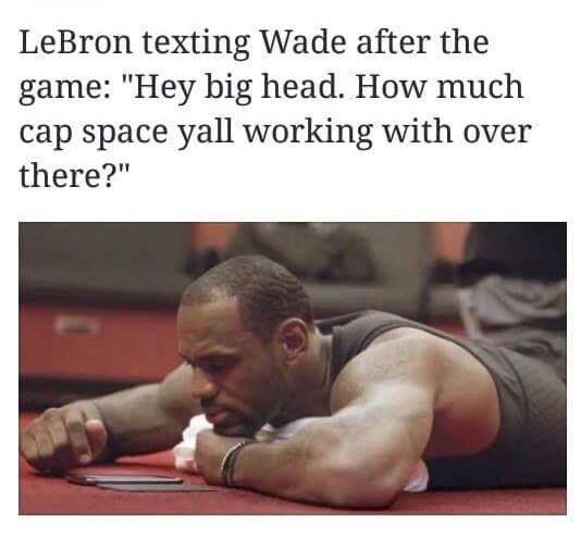 LeBron texting Wade