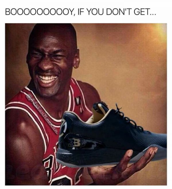 Michael Jordan laughing at Ball's Shoes