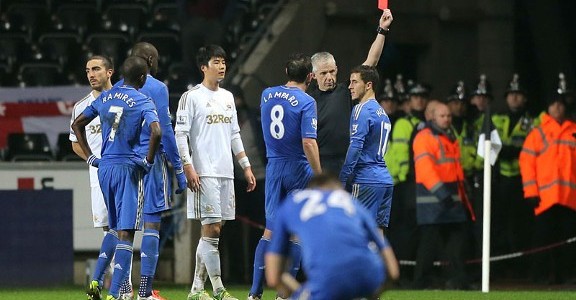 Eden Hazard Kicks Ball Boy and is Sent Off