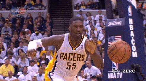 Mario Chalmers Throws Ball on the Head of Roy Hibbert to Keep Possession