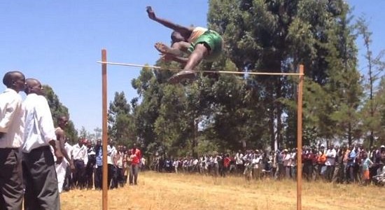 Kenyan High School Students Clears 2 Meters Front First in High Jump