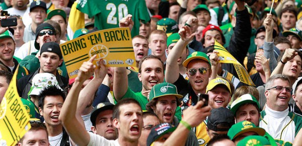 Folks hoping that shouting and dressing up in green will bring back the Supersonics