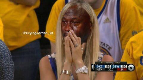 Crying Jordan Warriors Fan