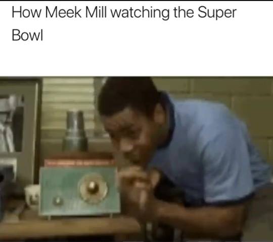 Meek Mill watching the Super Bowl